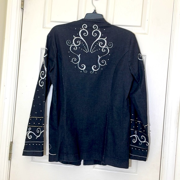 Beautiful Embroidered Black Jeans Blazer Size 10 - Picture 7 of 7
